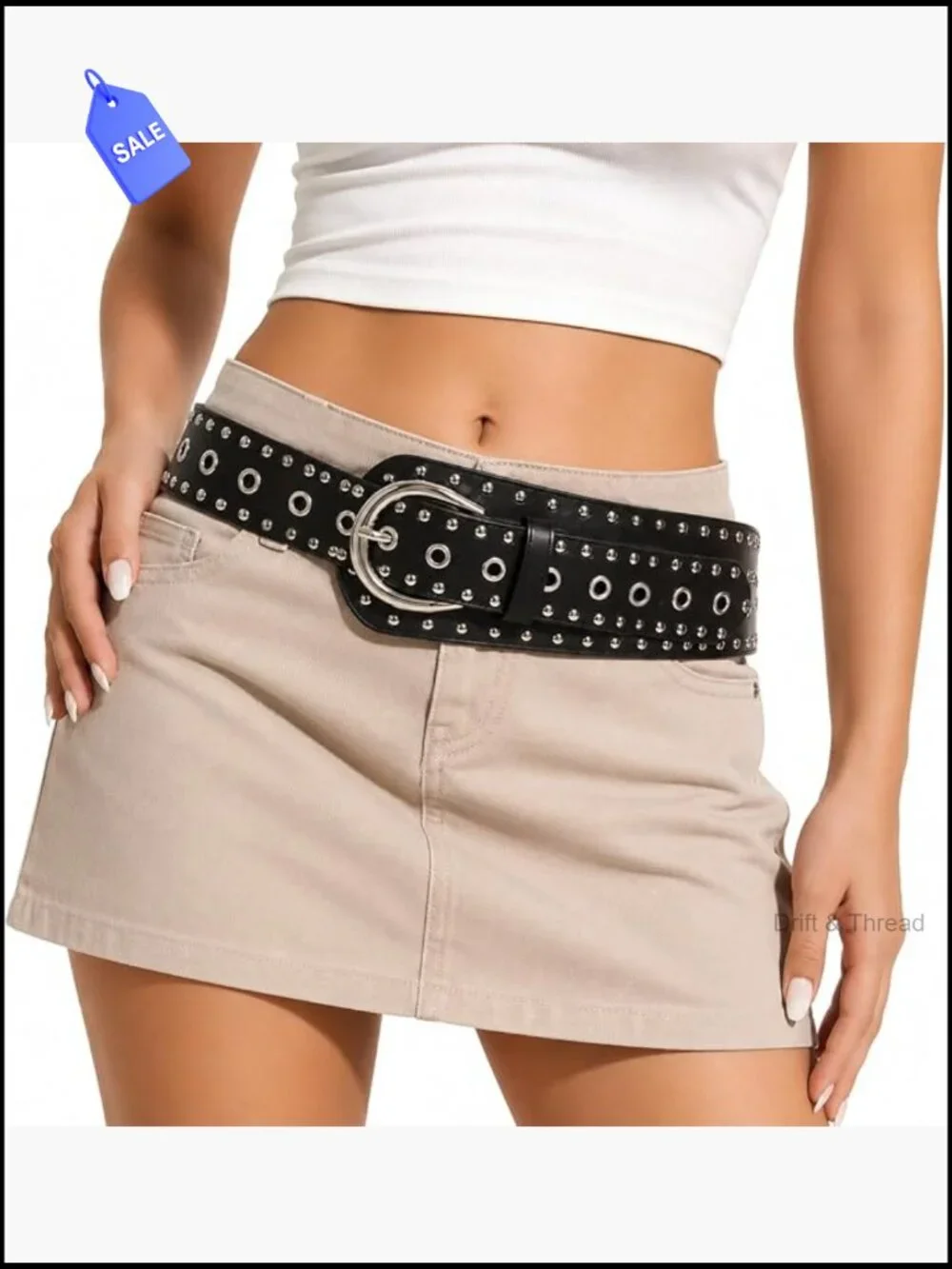 Chunky Studded Belt with Silver Rivets Punk Waist Belt for Jeans Dresses Concert